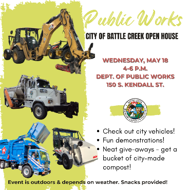 Yellowish brush strokes with cutout trucks on top. Text 