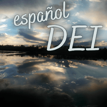 Español DEI text over beautiful sunset over the river.
