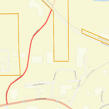 A city street map showing the Clark Road milling and paving projects as a red line along Clark Road.