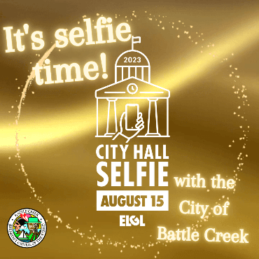 Gold theme with City Hall Selfie logo and City of Battle Creek logo.