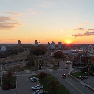 Sunset drone photo taken over Kendall Street and Dickman Road.