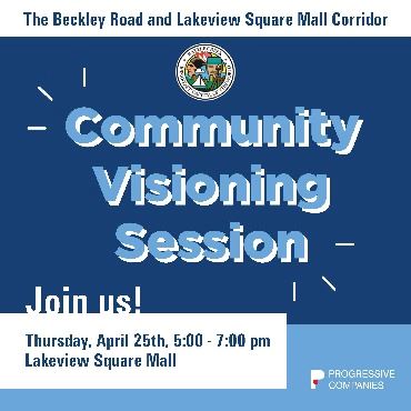 Blue graphic promoting Beckley Road vision session on April 25.
