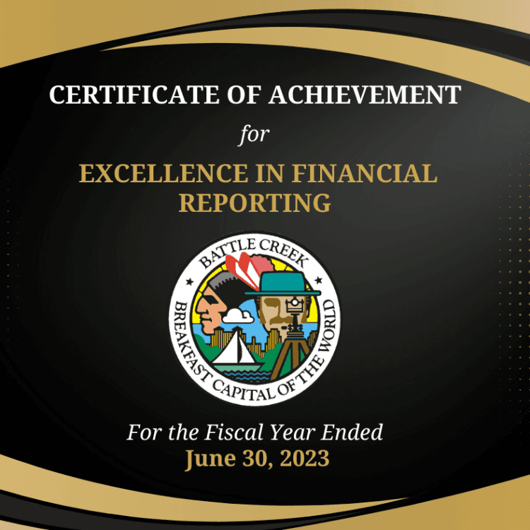 City of Battle Creek seal with GFOA award information