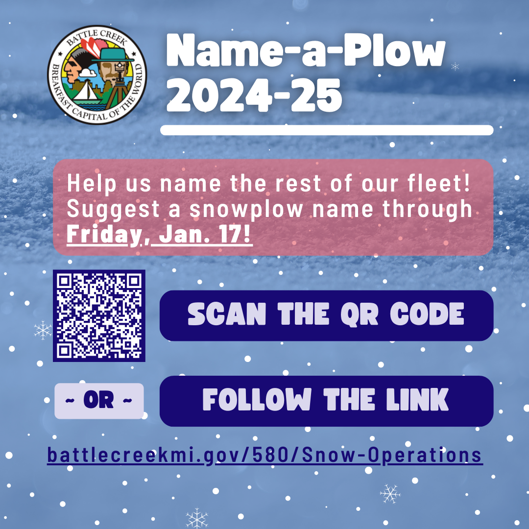 City logo next to a headline that reads Name-a-plow 2024-25 and a Jan. 17 deadline