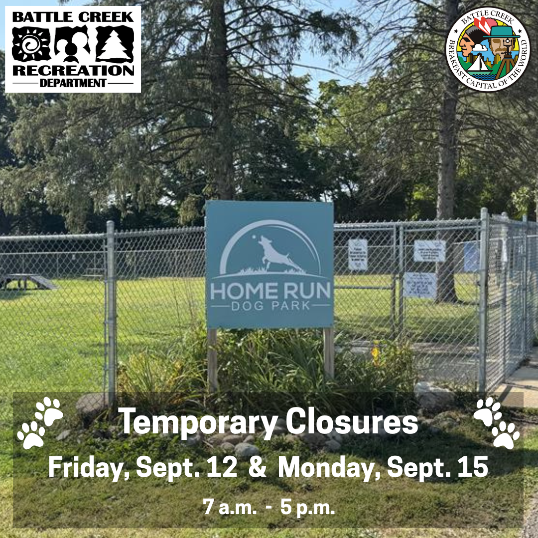 A photo of Home Run Dog Park listing the details of the temporary closure, as described in the post.