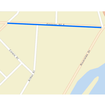 Map with blue line on East Goguac, Riverside to Capital SW, to mark water pipe replacements