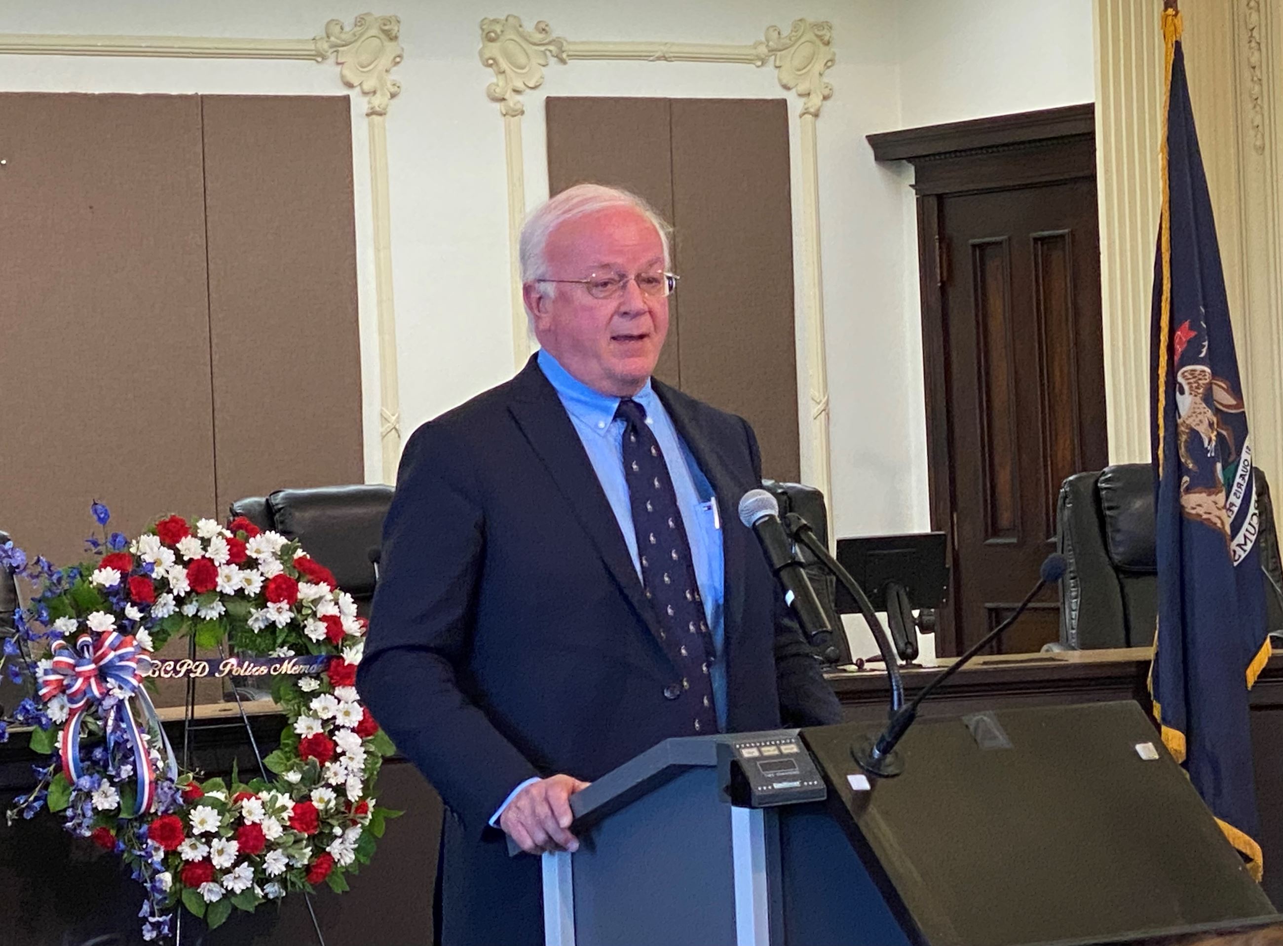Battle Creek Mayor Mark Behnke shares remarks on behalf of the City Commission during the ceremony.