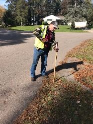 Jim Shaffer pounding in a snow stake